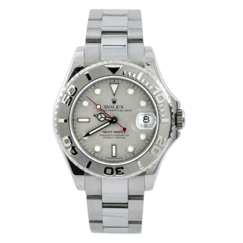 Silver Rolex watch face with white markings