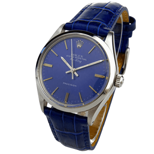 Rolex Air King Blue Dial Blue Leather Strap