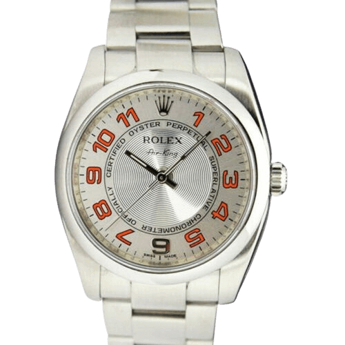 Rolex Air King Red Numbers Silver Dial.