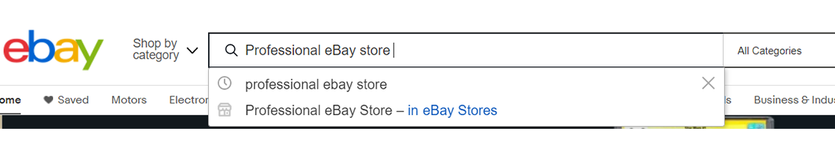 Pole wyszukiwania eBay z nazwą Sklepu