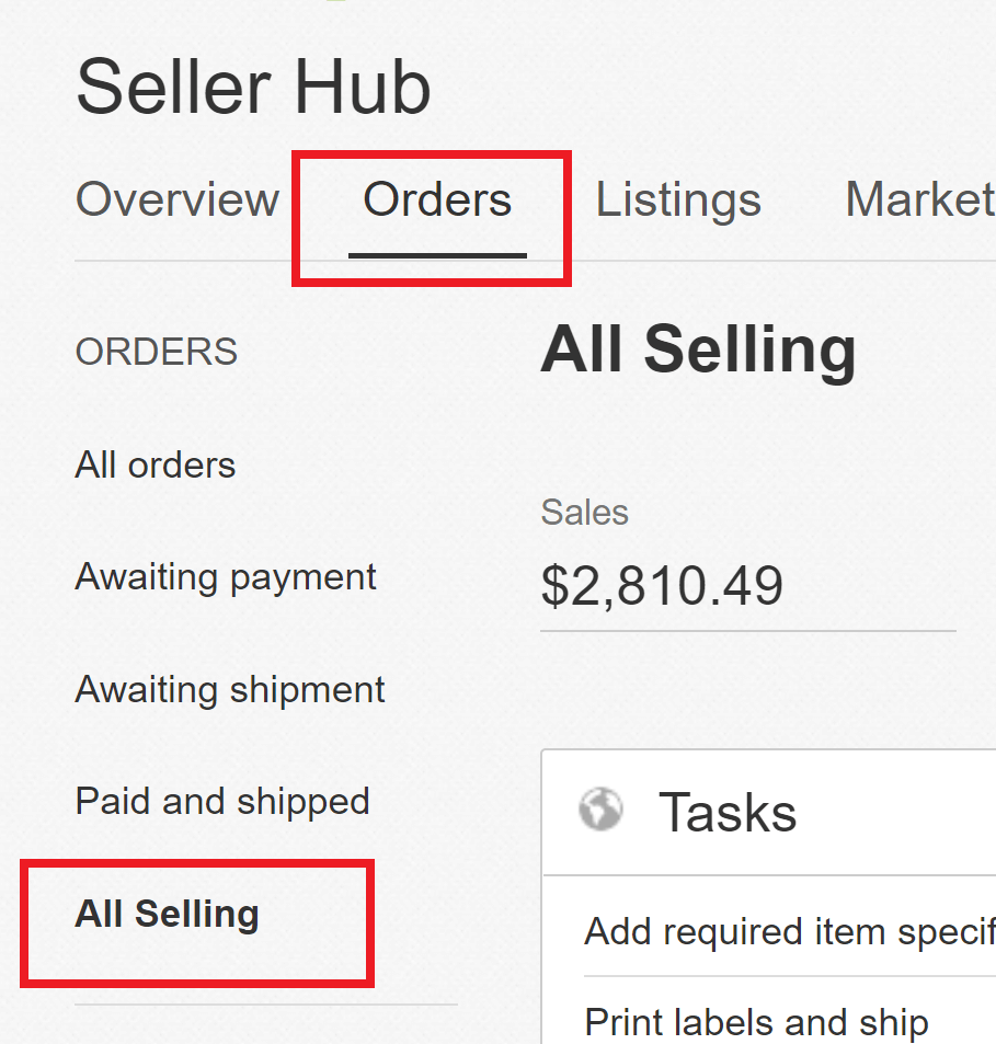 Seller Hub | Orders | All Selling