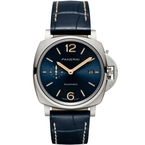 Panerai Luminor due silver face leather watches.