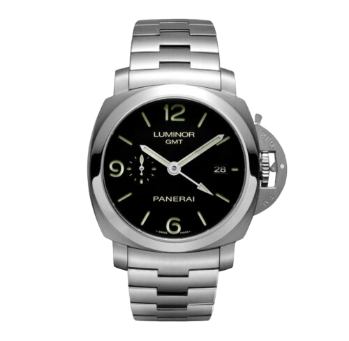 A Panerai luminor watch with a black rubber strap.