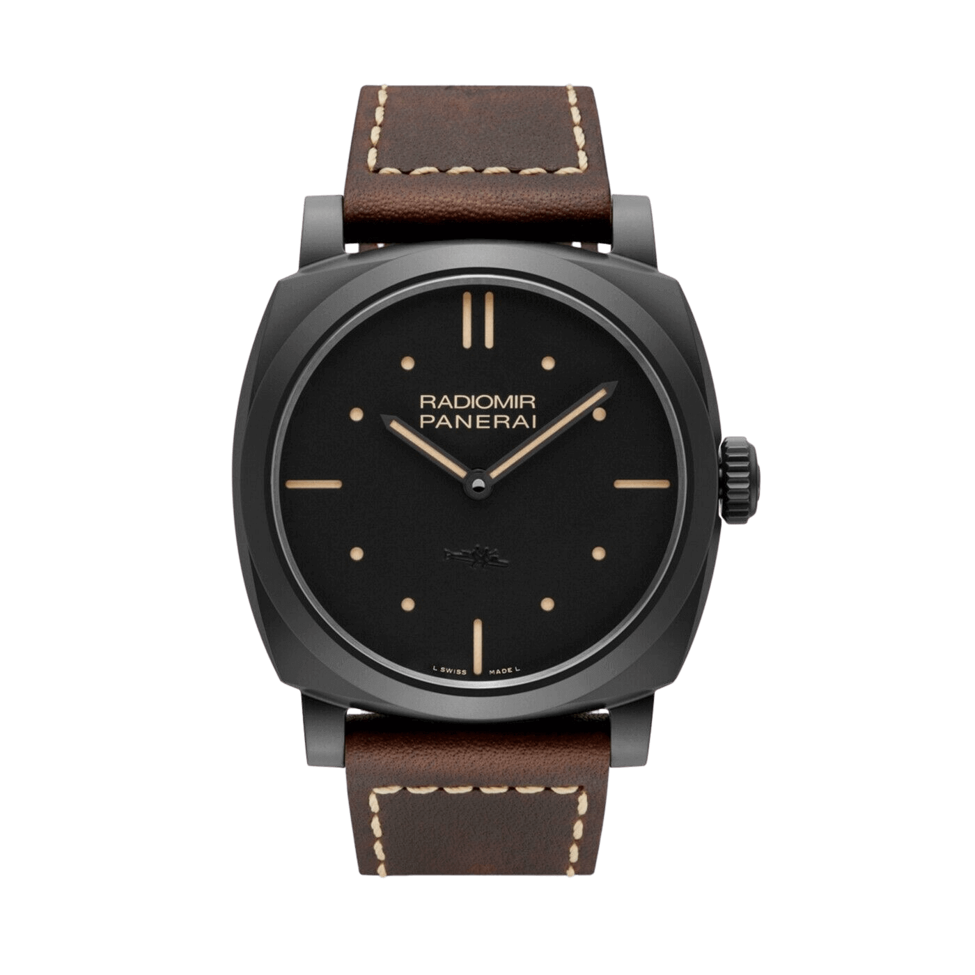 A brown leather Panerai Radiomir Ceramic watch.