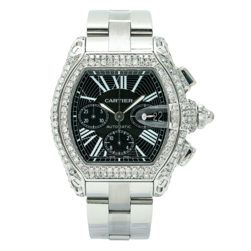 A Cartier Roadster watch with silver accents.
