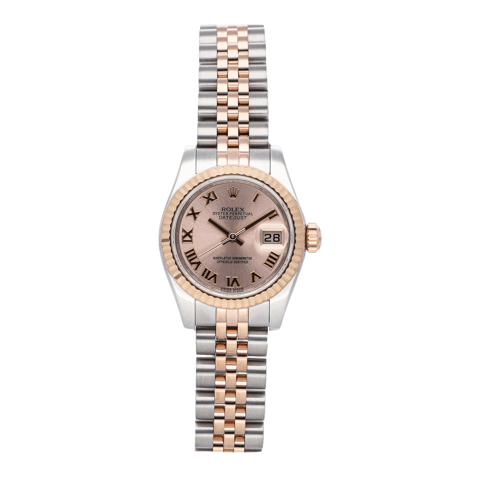 silver and rose gold women's rolex