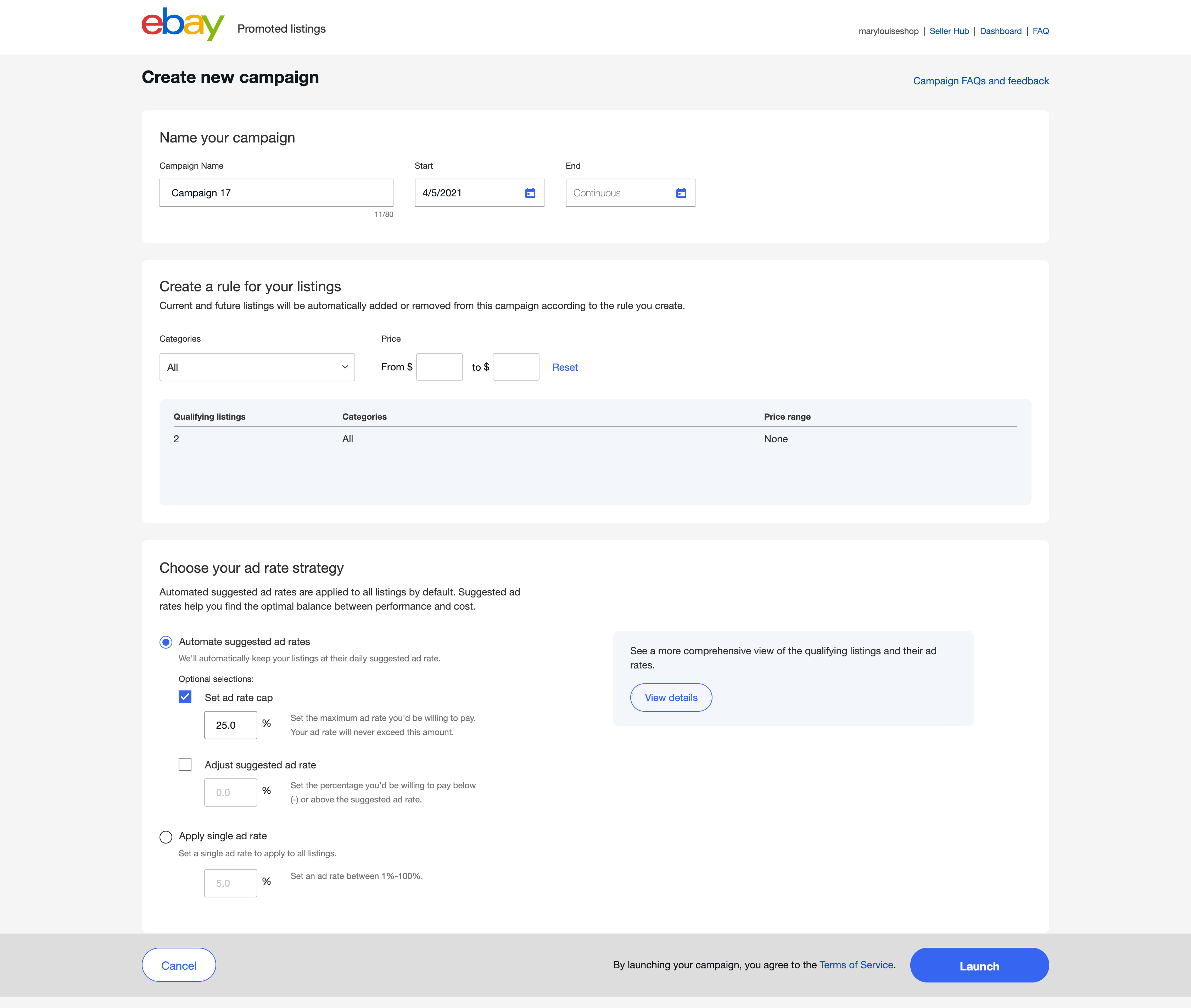 Create new campaign