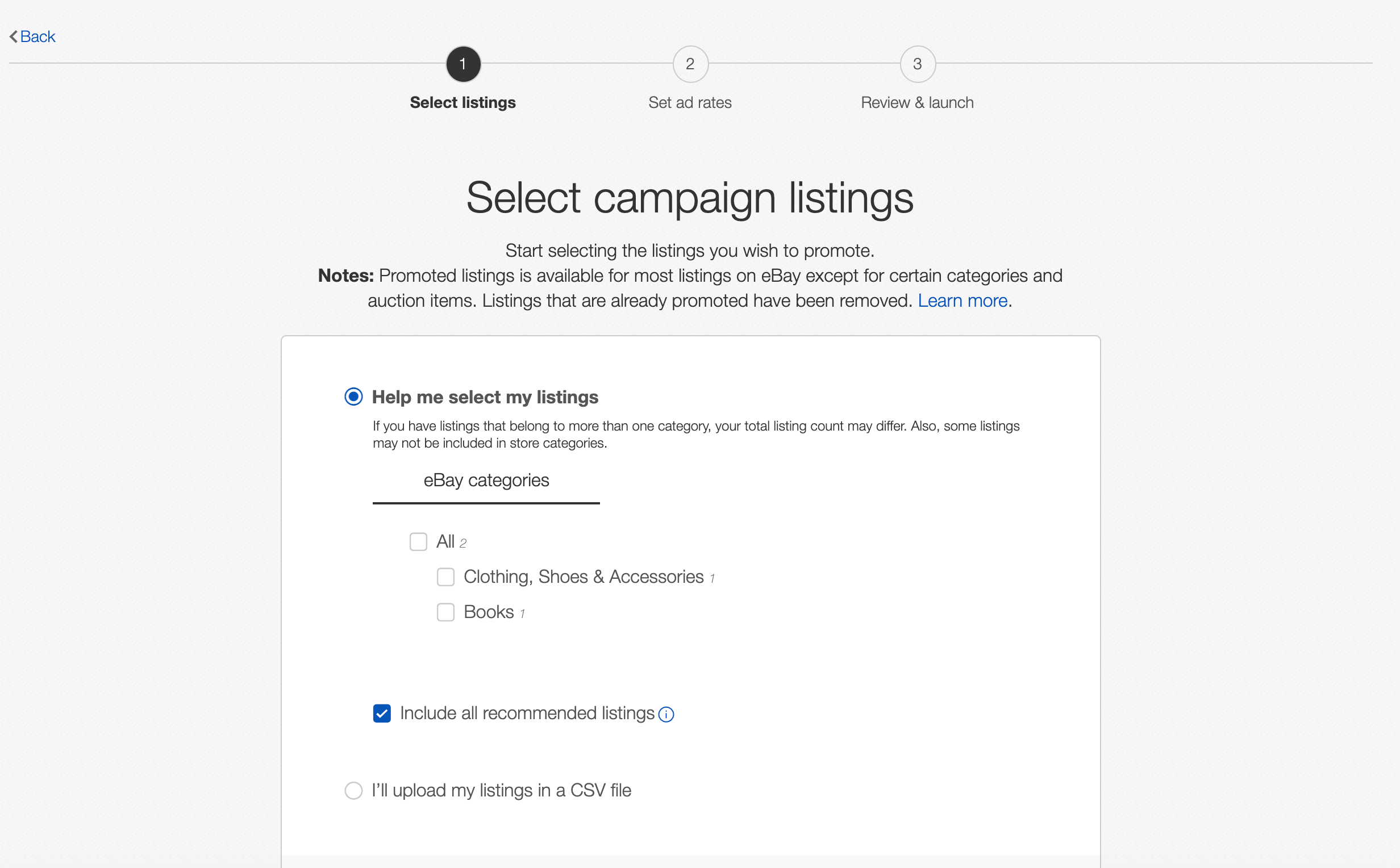 Select campaign listings