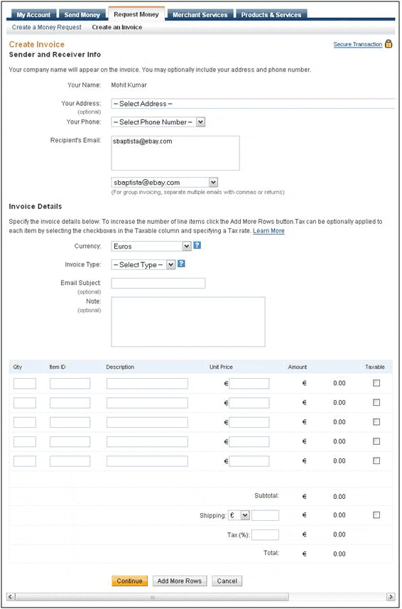 ebay invoice request