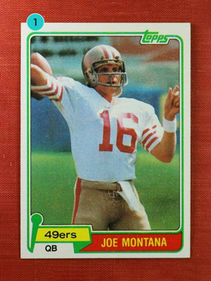 A football card in Near Mint condition on a red background.