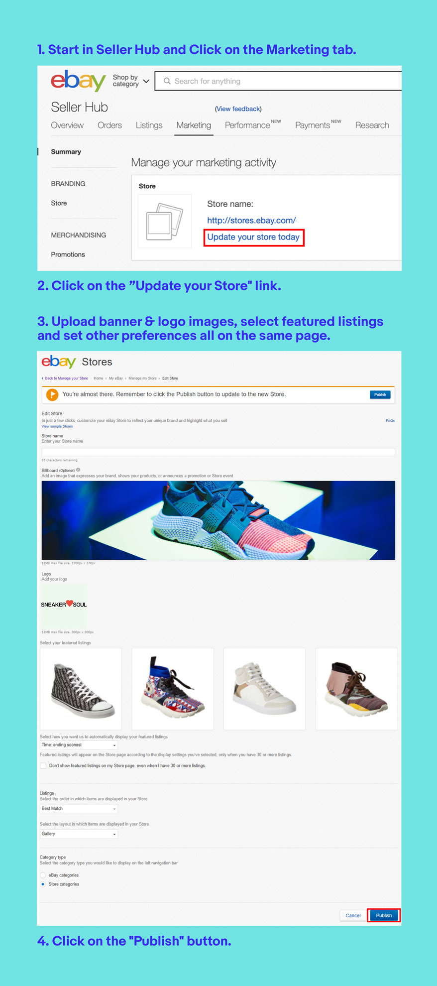edit your store: steps 1 - 4
