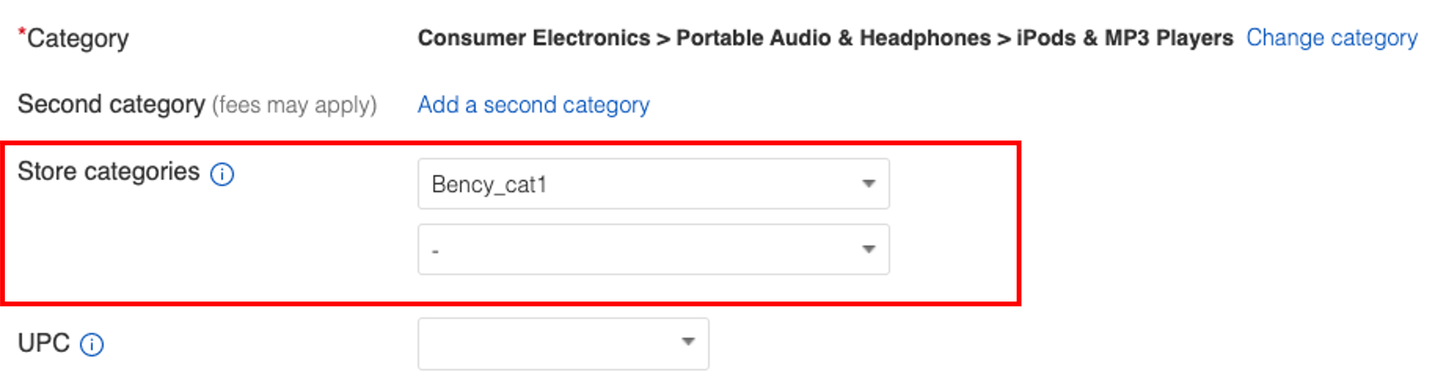 Assign the category using the drop-down menu.