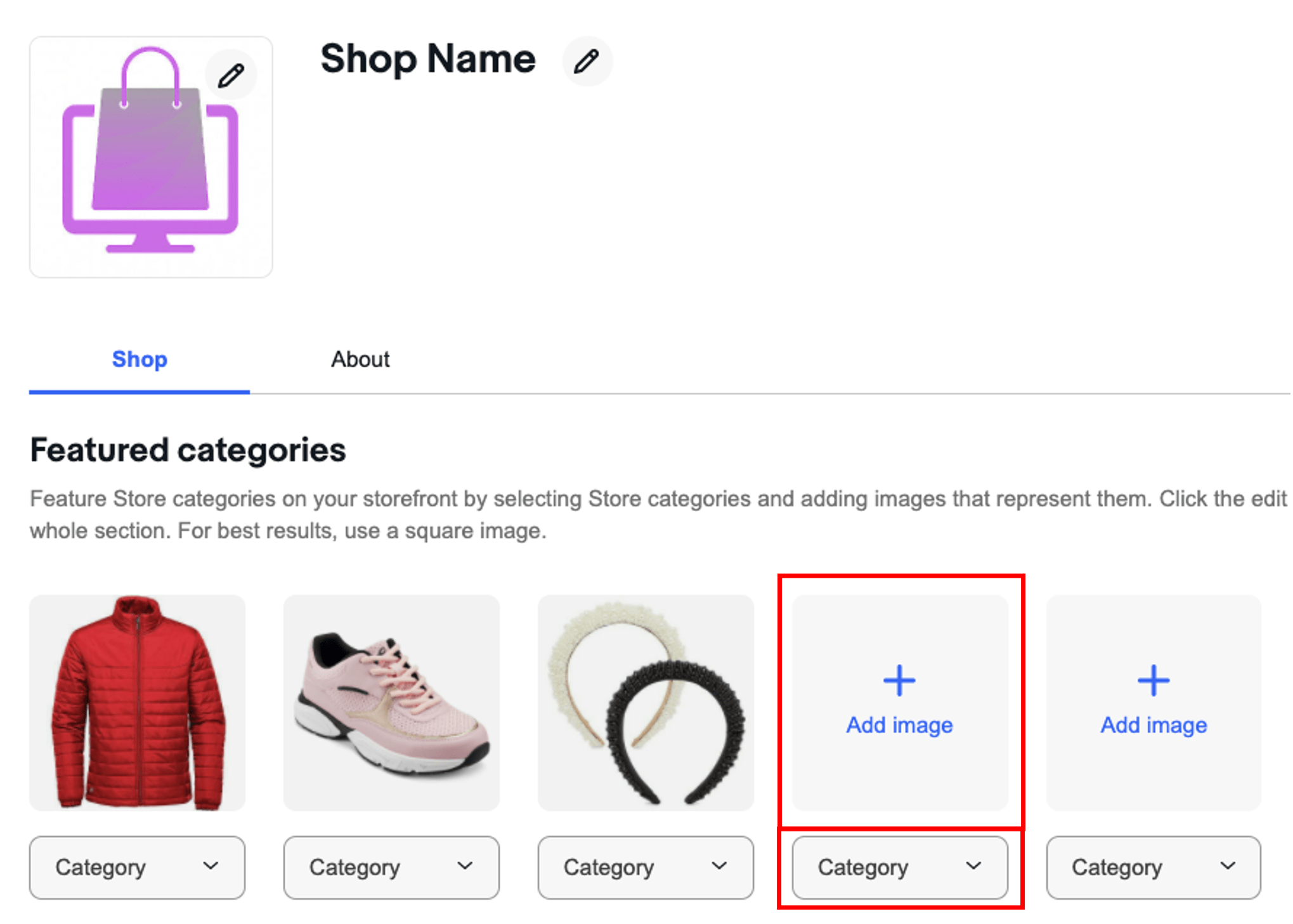 Choose the category from the drop-down menu. You can
      feature up to six categories with listings.