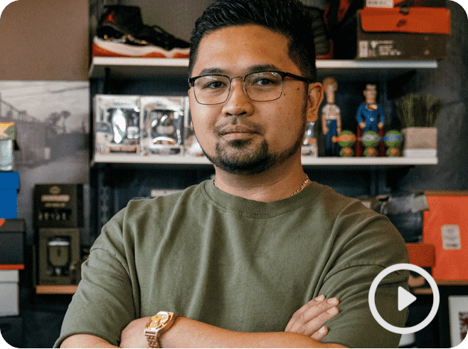 Video thumbnail of Ken Gaitano standing in front of a wall of sneakers and memorabilia.