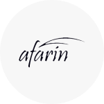 The Afarin logo, which is the brand name written in black text with a sweeping black stroke above.