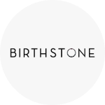 The Birthstone logo, which is the brand name written in black text with the 'o' made up of colorful segments.