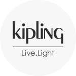 The Kipling logo, which is the brand name in black text. Underneath is a black horizontal line and text under that which reads, 'Live. Light'.