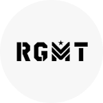 The RGMT logo, which is the brand name written in blocky black text with the 'M' stylized with stacked chevrons and a star on top.