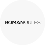 The Roman + Jules logo, which is the name written in black. The first word, Roman, is bolded.