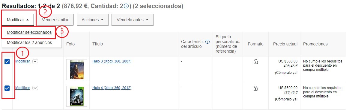 Imagen 3: Selecciona la opción Modificar seleccionados que aparece bajo el menú Modificar