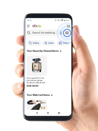 Screenshot of eBay app highlighting photo feature