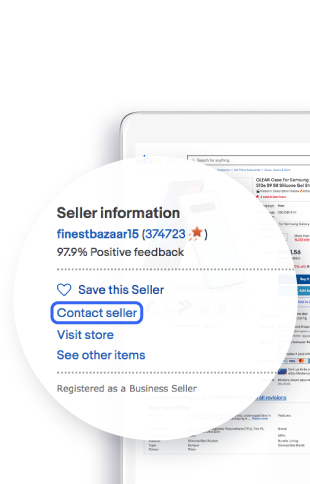 Screenshot of eBay's app highlighting Contact seller