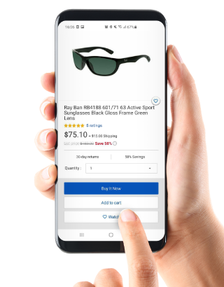 Screenshot of eBay's app showing the sun glasses product