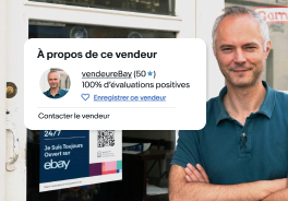 Vendeur eBay France devant son magasin