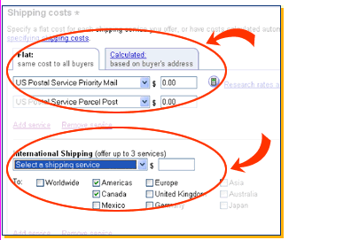 Selecting an International Postage rate on the Sell Your Item form