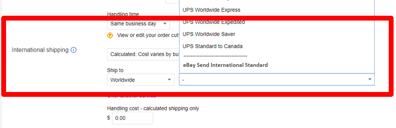 eBay Send International Standard