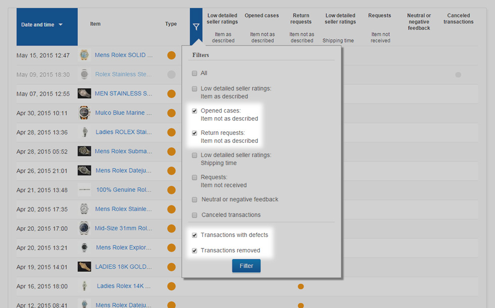 The filter makes it easy to focus on specific issues. For example, if you want to focus on cases closed without resolution, just apply a filter to isolate those defects.