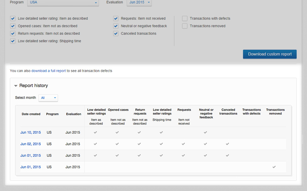 Click “Download a full report” to see all transaction defects. When you download a report, it will be saved in your report history, so you can refer back to it later.
