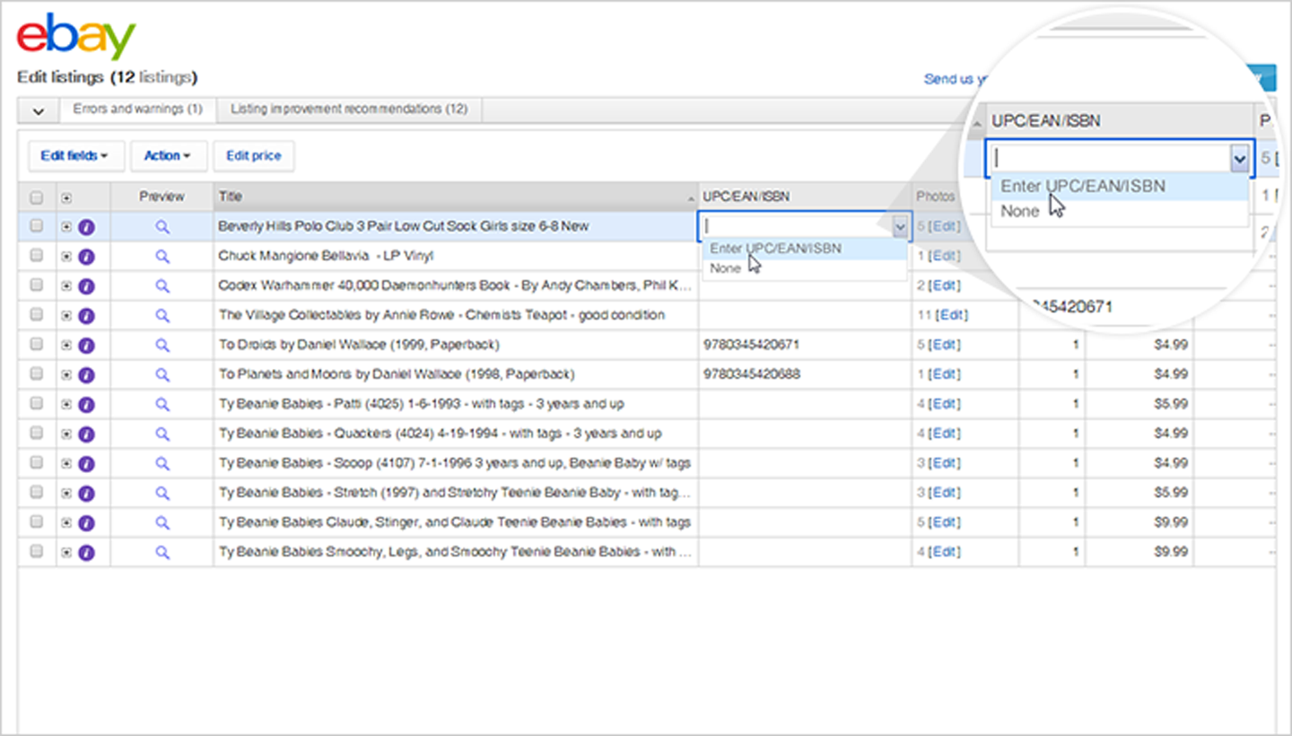 how to bulk edit my ebay listings