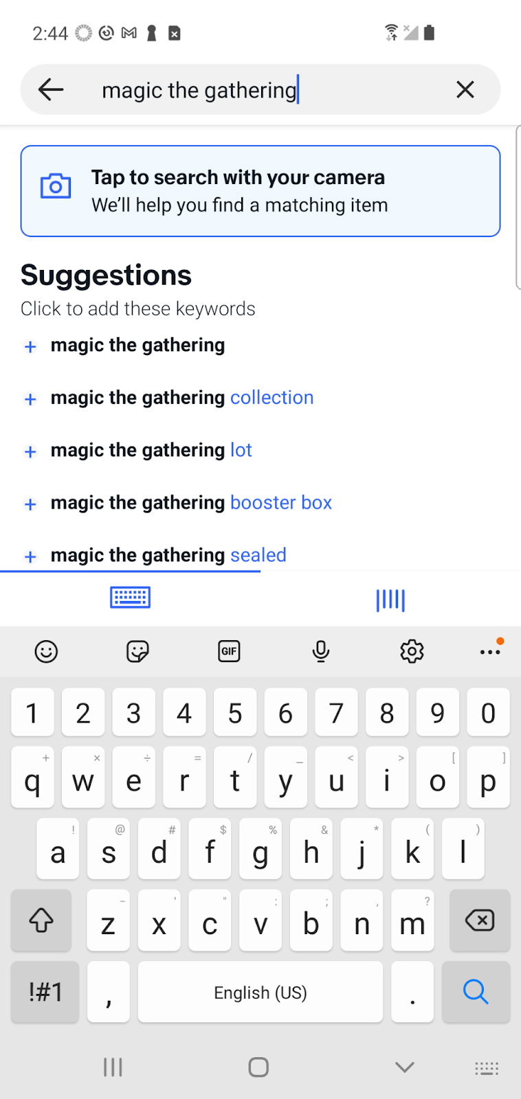 Search text for Magic: The Gathering in the app