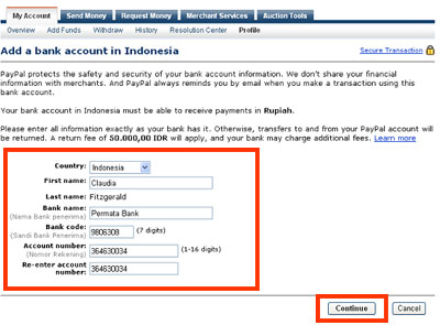 PayPal Bank  Withdrawal Page