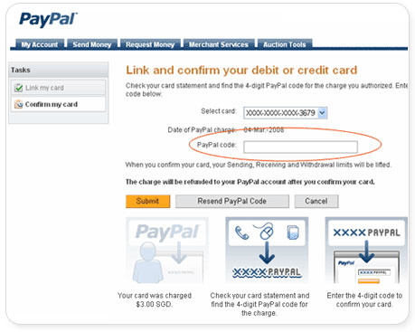 ebay code identity verification paypal card process statement confirm bank credit verify digit philippine sample account need link remember once