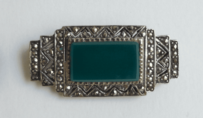 Broche - argent - Marcassite - Chrysoprase ou Agate - 40 mm - 1920's:1930's.png