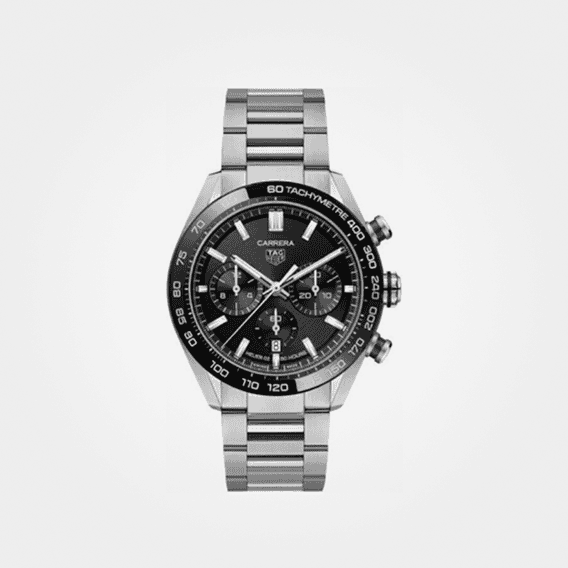 A Silver Tag Heuer watch linking to shop Tag Heuer