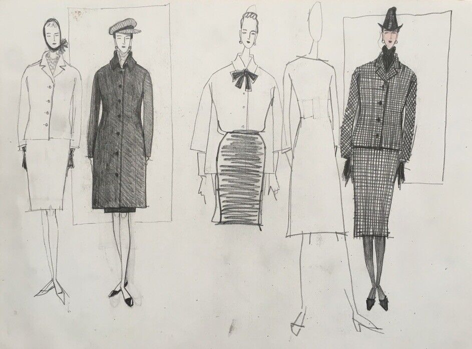 FIGURES DE MODE ET DE STYLISME, ESQUISSES ART DECO VERS 1940 