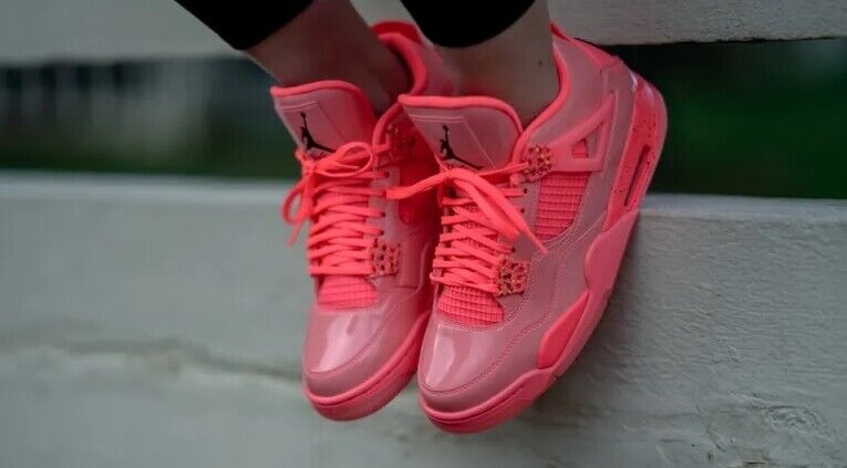Jordan Peach Pink Nubuck Leather Air Jordan Retro 4 High Top Sneakers Size  38 Jordan
