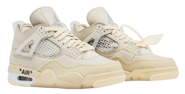 Air Jordan x Off White Beige Leather And Mesh 4 Retro Sail Sneakers Size  44.5 Air Jordans