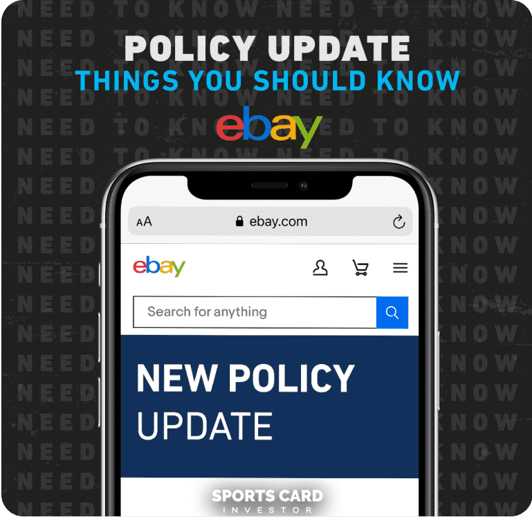 A graphic reading 'Policy update:
                                things you should know' and a smartphone with the eBay app open.