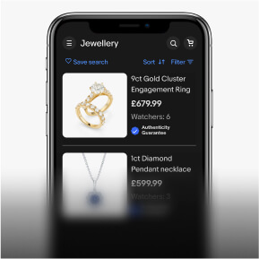 Shopping jewellery in eBay app in a smartphone