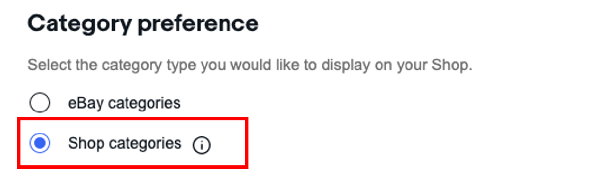  Under Category preferences, select Shop categories and
      publish the changes.