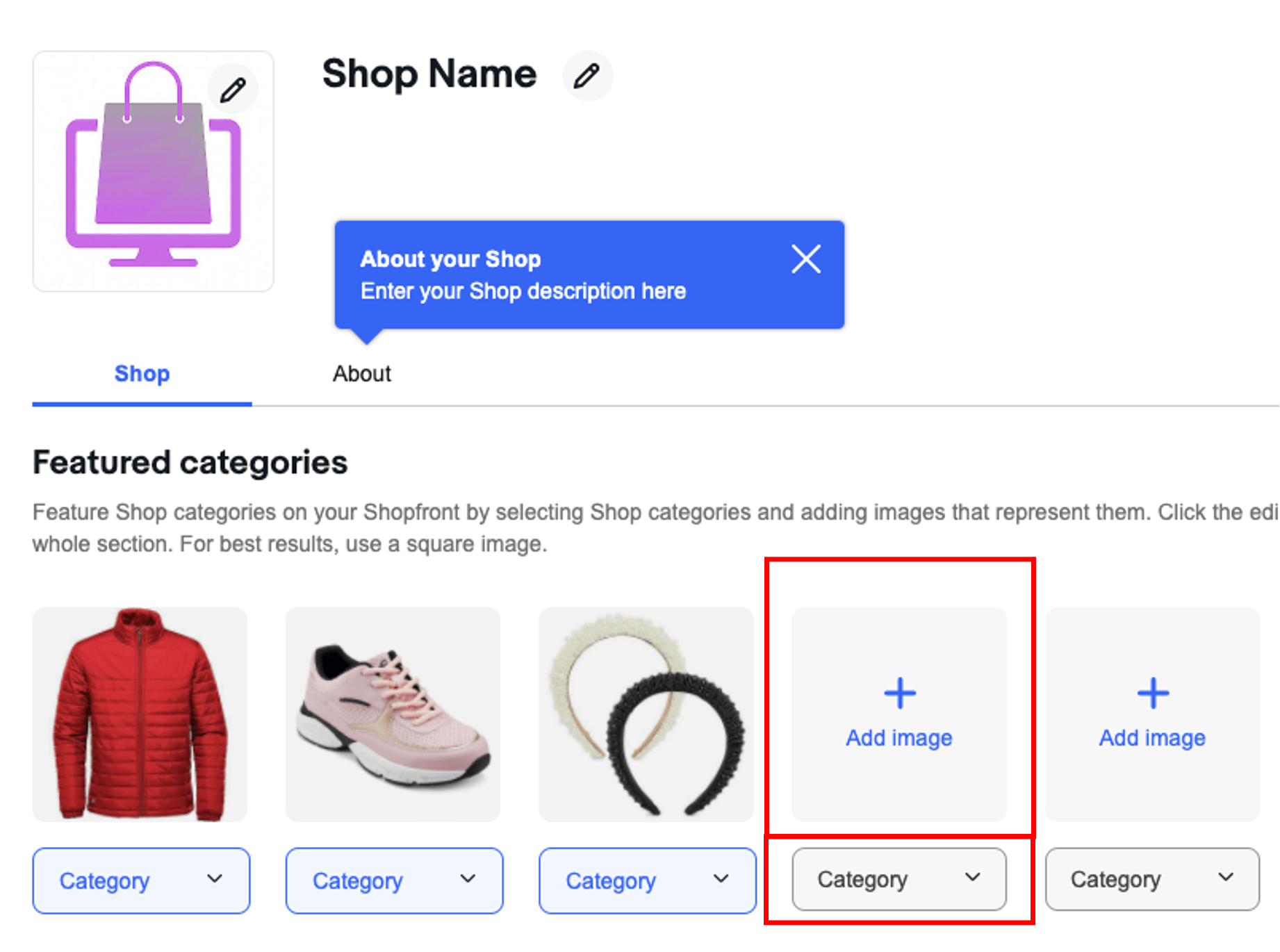 Choose the category from the drop-down menu. You can
      feature up to six categories with listings.