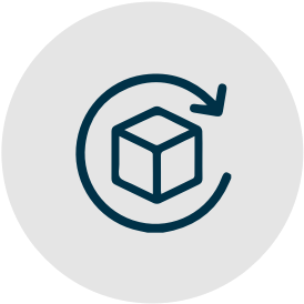 A teal icon of a box with an arrow encircling it.