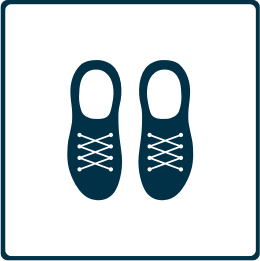 A blue outline of the top of a right and left sneaker.