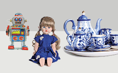 Robot, doll and teapot set