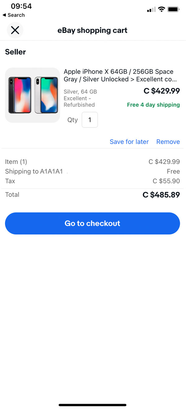 eBay Cart page