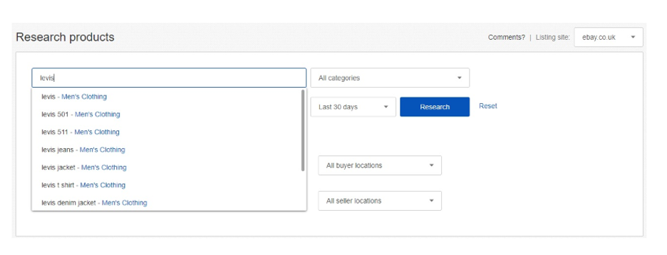 Screenshot of searching with Terapeak Sourcing Insights